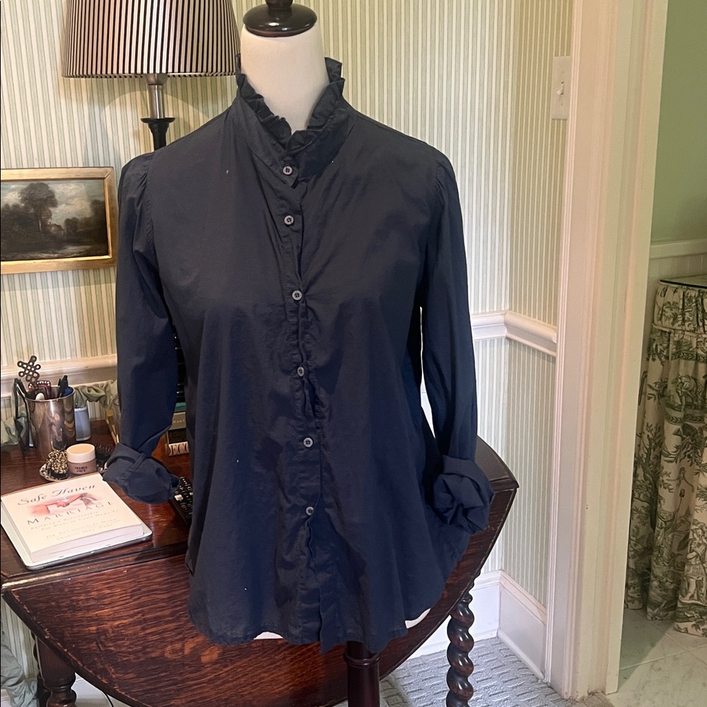 A Shirt Thing Navy Blue Ruffle Blouse M